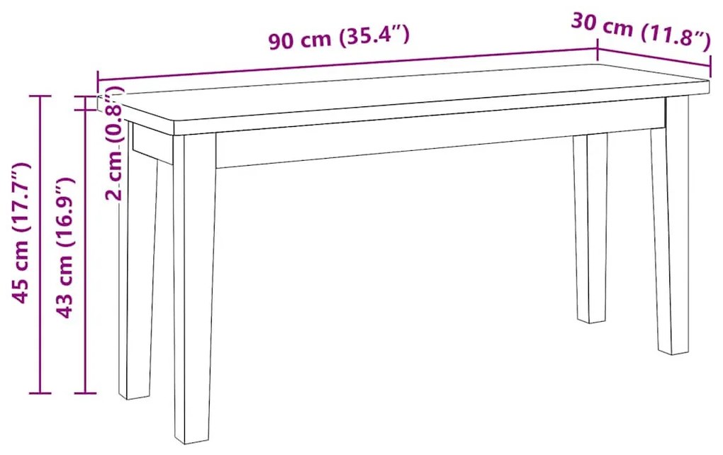 tömörfa gumiból pad 90 cm