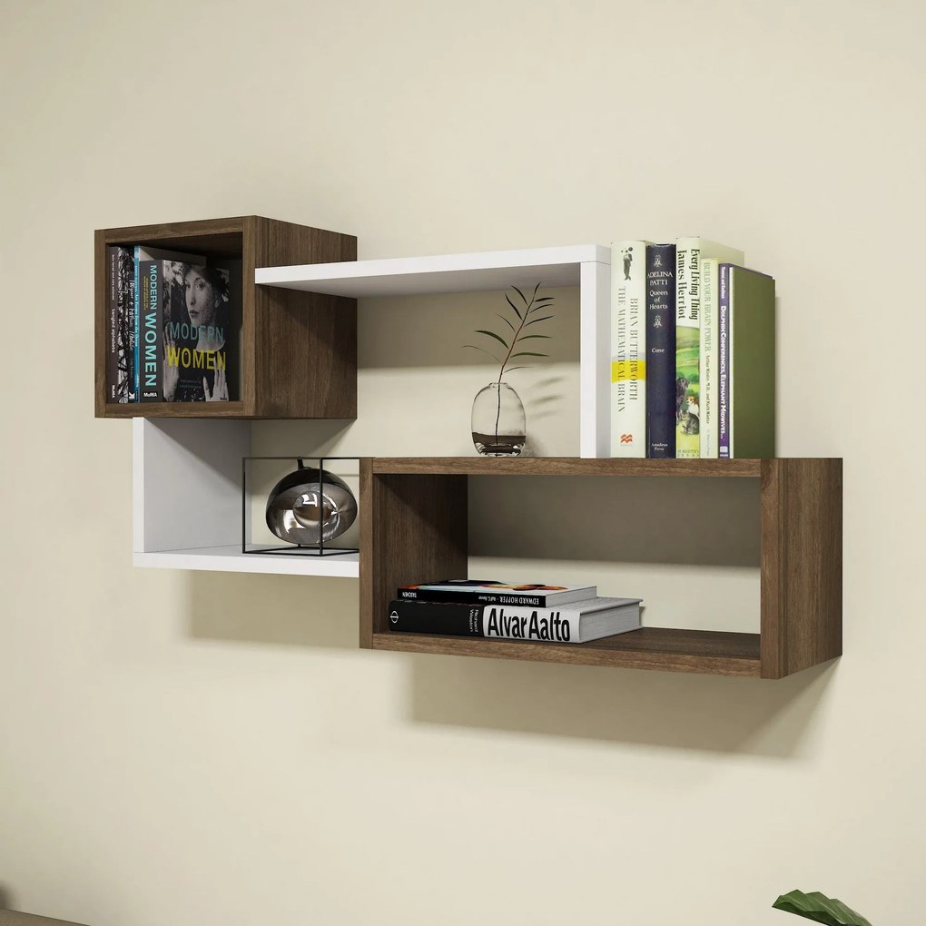 Fali polc Afro - White, Walnut