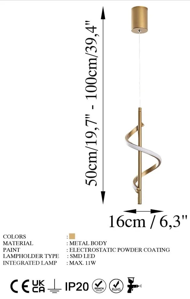Aranyszínű LED függőlámpa ø 16 cm Likma – Opviq lights