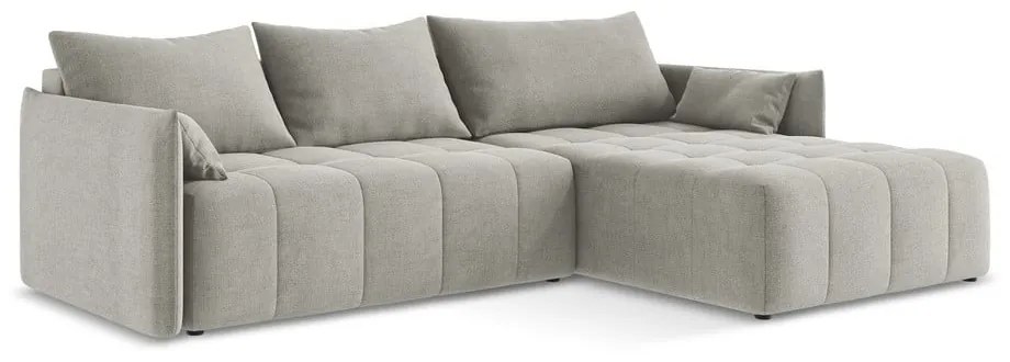 Világosszürke kinyitható-tárolóhelyes sarokkanapé (jobb oldali-heverő résszel) Moku – Makamii