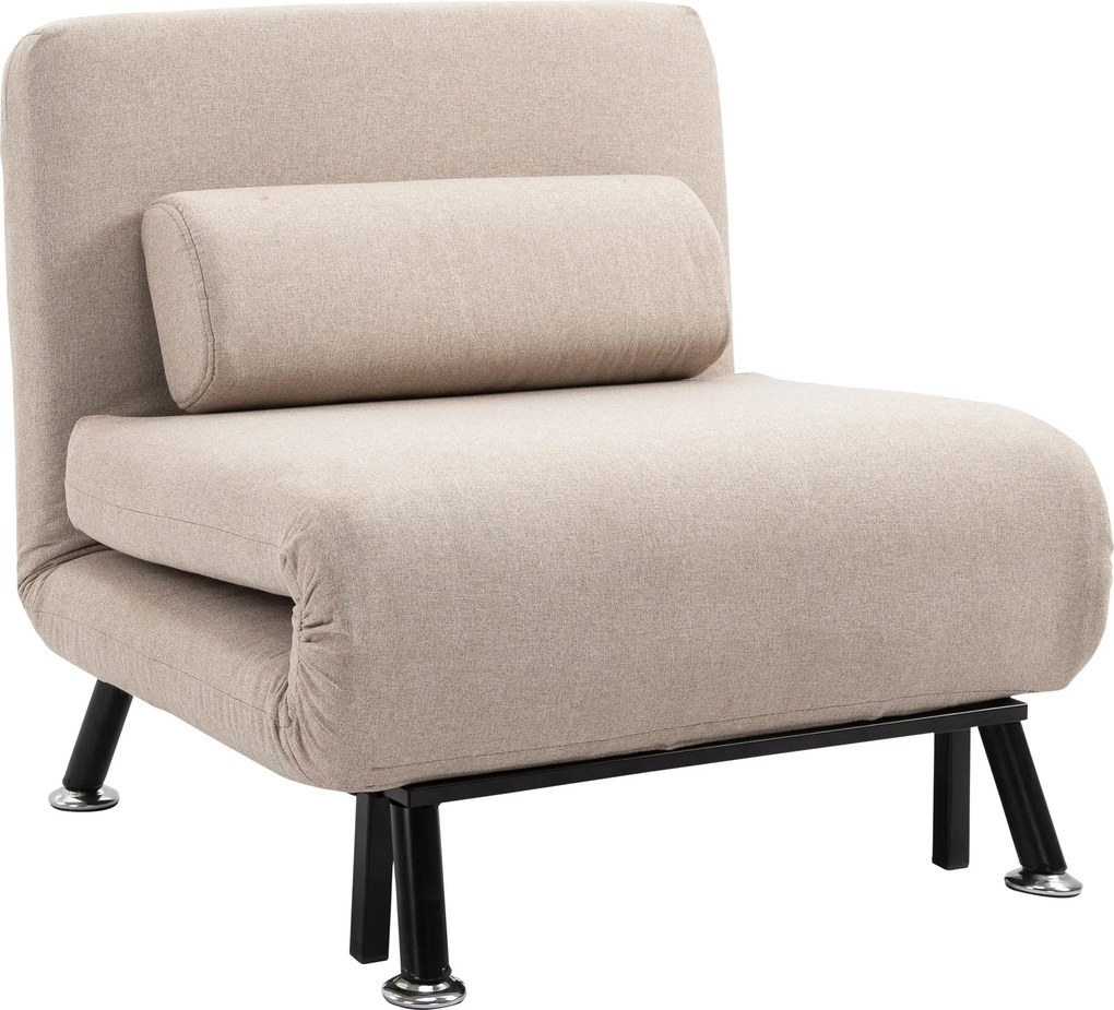 HOMCOM Kanapéágy, Összecsukható Szék Ágyfunkcióval, Hátpárnázott, Hajtogatható Fekvőszék, Állítható Támla, Max. 150 kg Teherbírás, Beige | Aosom