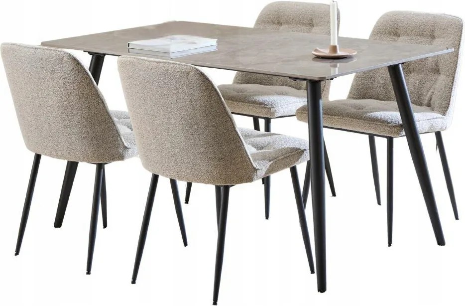 Téglalap alakú asztal kerámia asztallappal és 4 monza szövettel bevont székkel