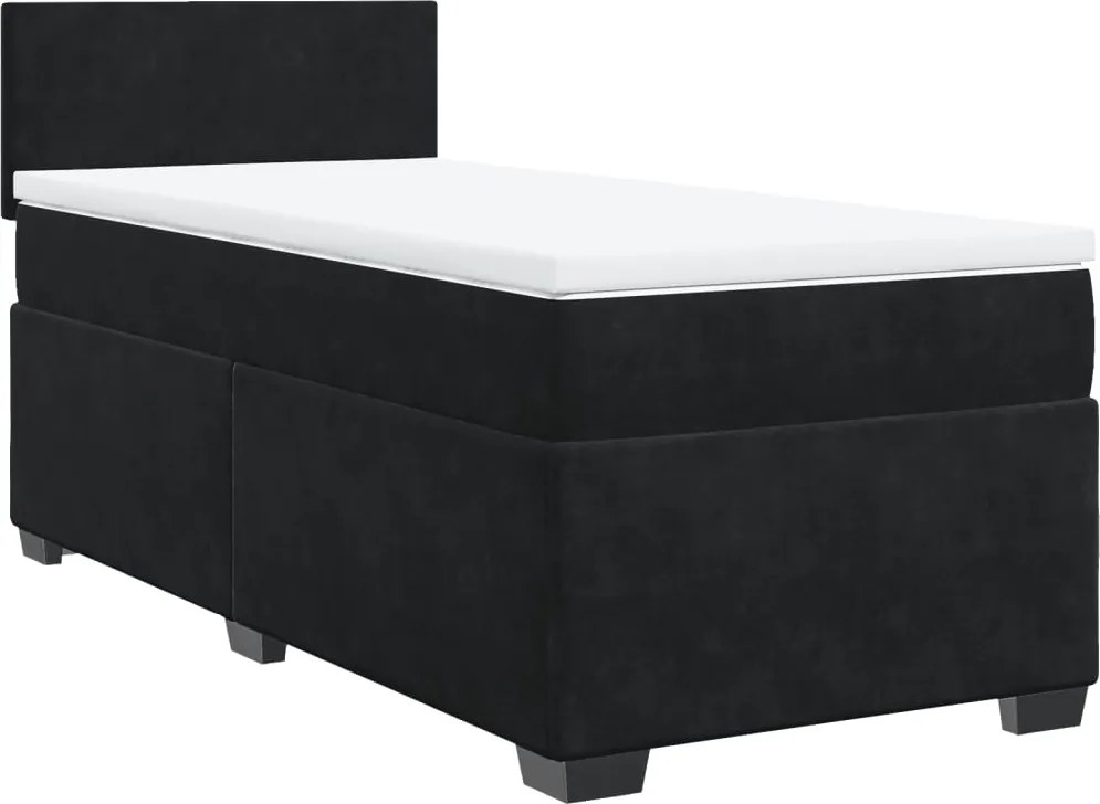 vidaXL fekete bársony rugós ágy matraccal 100 x 200 cm