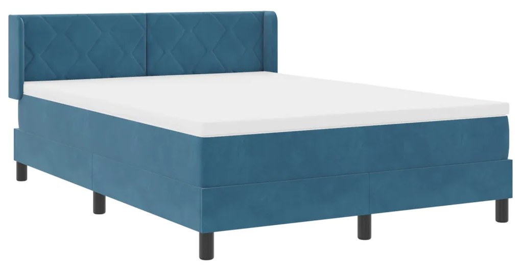 Boxspring Ágy Matrac nélkül Sötétkék 140x190 cm Bársony