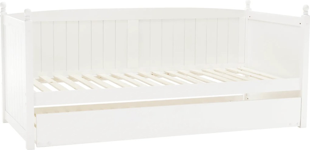Ágy pótággyal, tűnyalábos fenyőfa, fehér, 90x200, GLAMIS