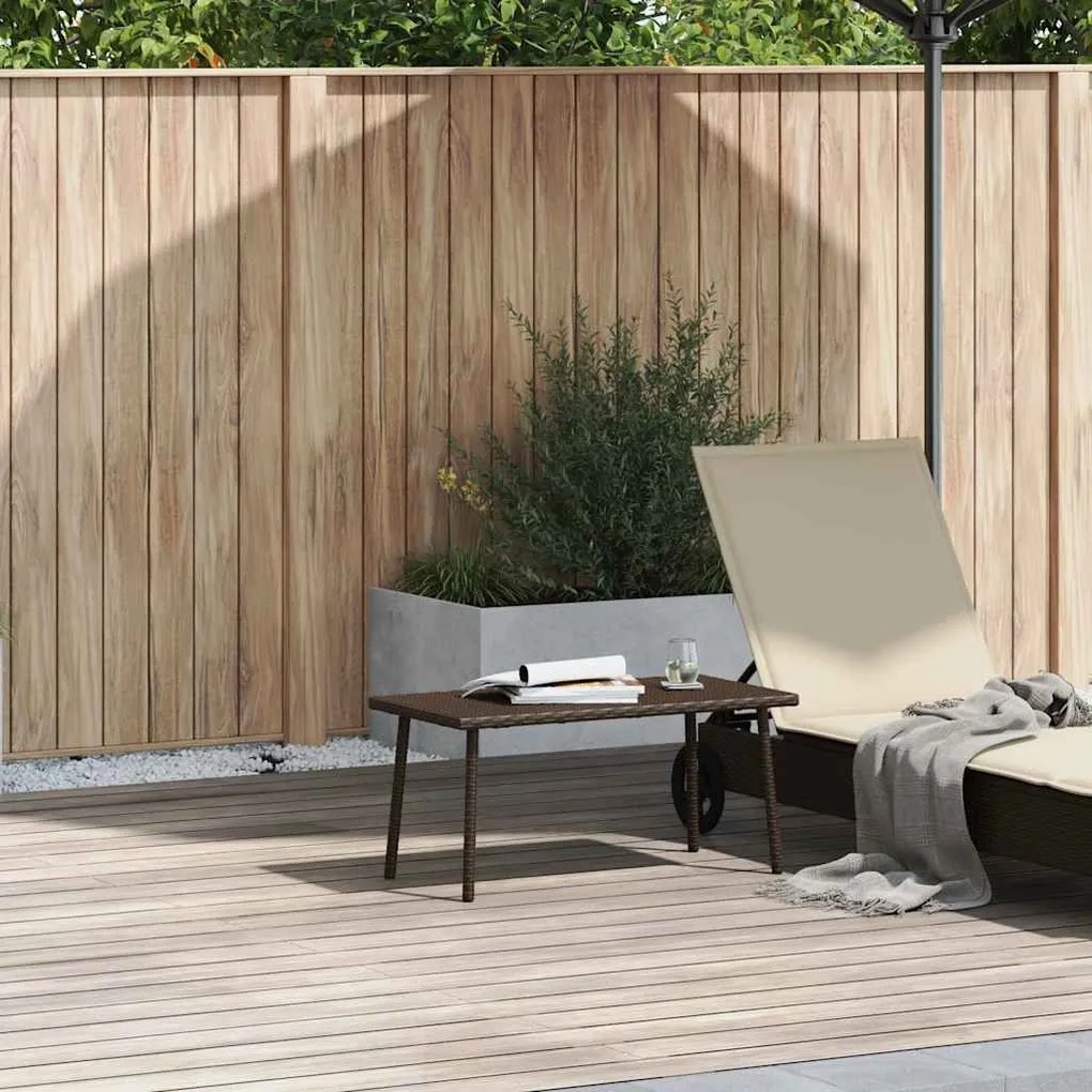 téglalap barna polyrattan kerti dohányzóasztal 80x40x37cm