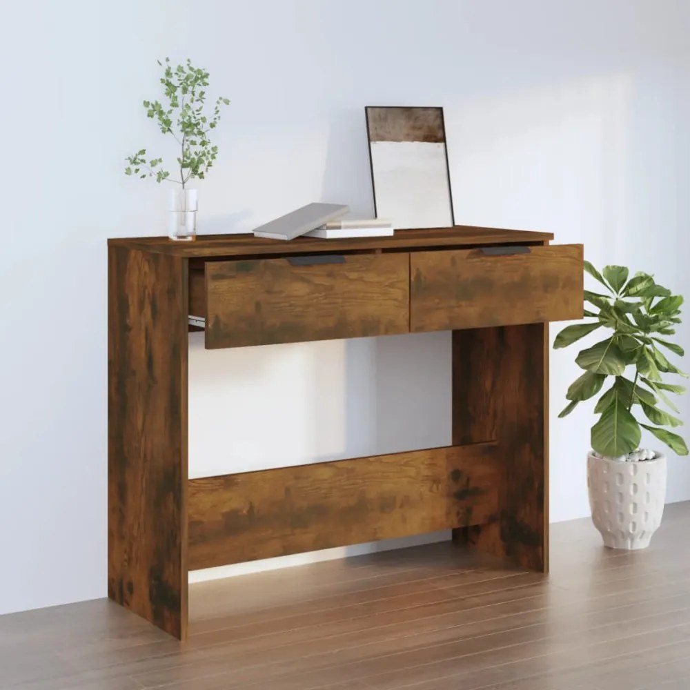 füstös tölgyszínű szerelt fa tálalóasztal 90 x 36 x 75 cm
