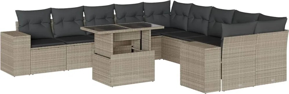 vidaXL 11 részes világosszürke polyrattan kerti ülőgarnitúra párnákkal
