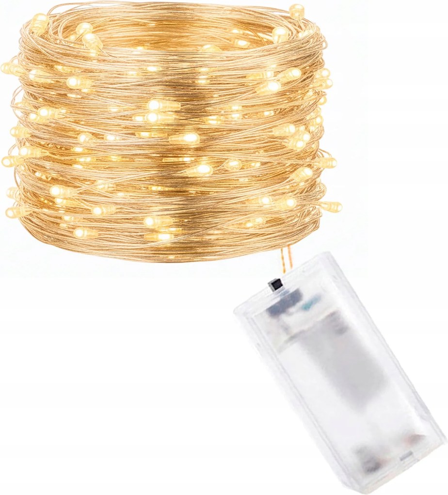 Drót Lámpa 50LED Meleg Fehér Fény Mikro Damil Elemes Fény