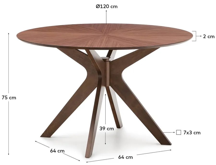 Kerek étkezőasztal diófa dekoros asztallappal ø 120 cm Naanim – Kave Home