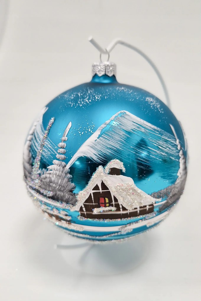 Kék matt karácsonyi gömb állványon 10 cm