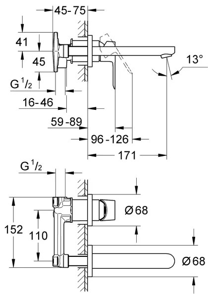 GROHE 20289000 - BAULOOP 110 mm kétlyukú mosdócsaptelep, fényes króm