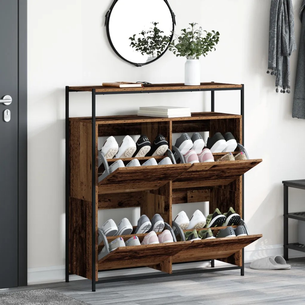 Cipőtartó 4 fiókkal Régi fa 100x34x112 cm