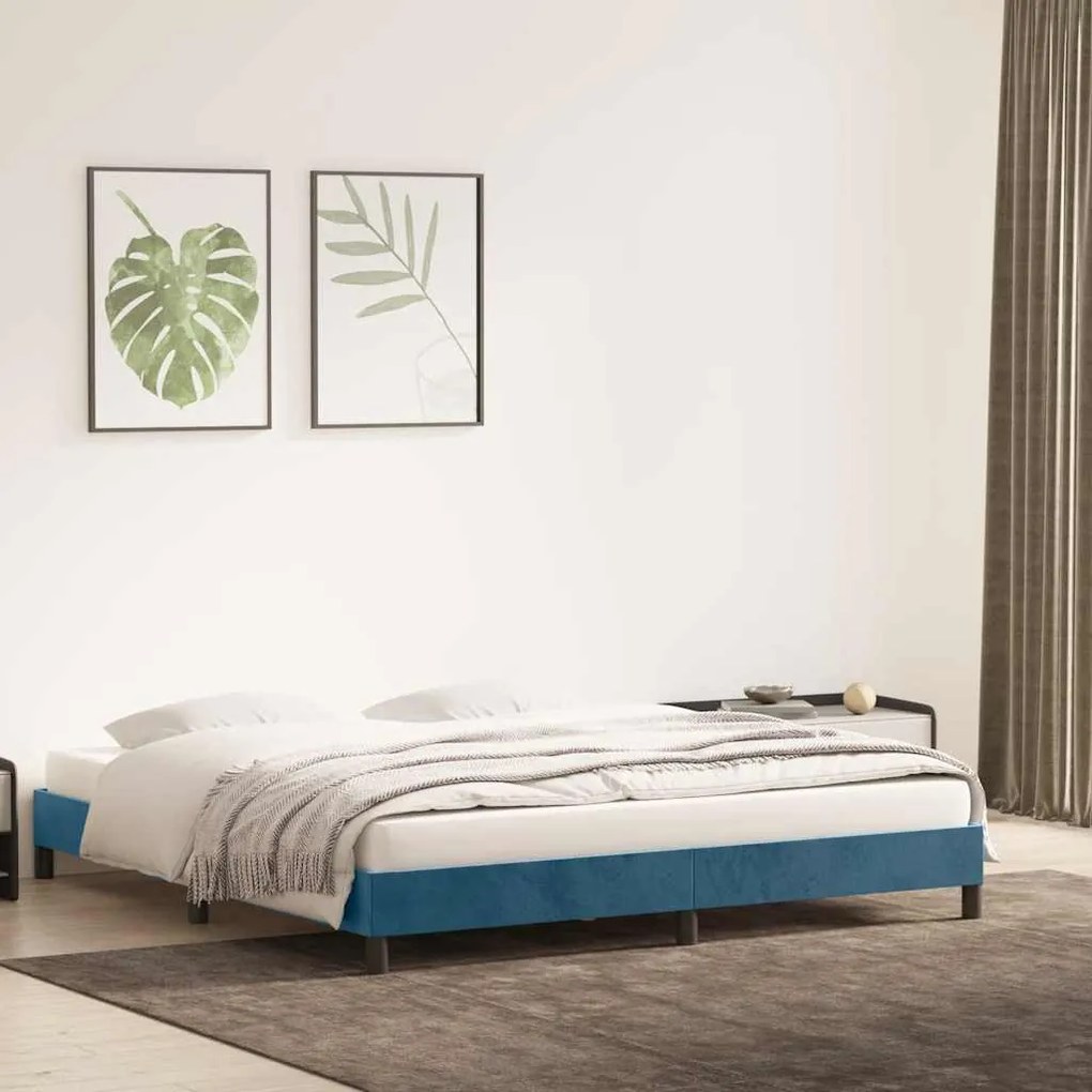 sötétkék bársony ágykeret matrac nélkül 200x210 cm