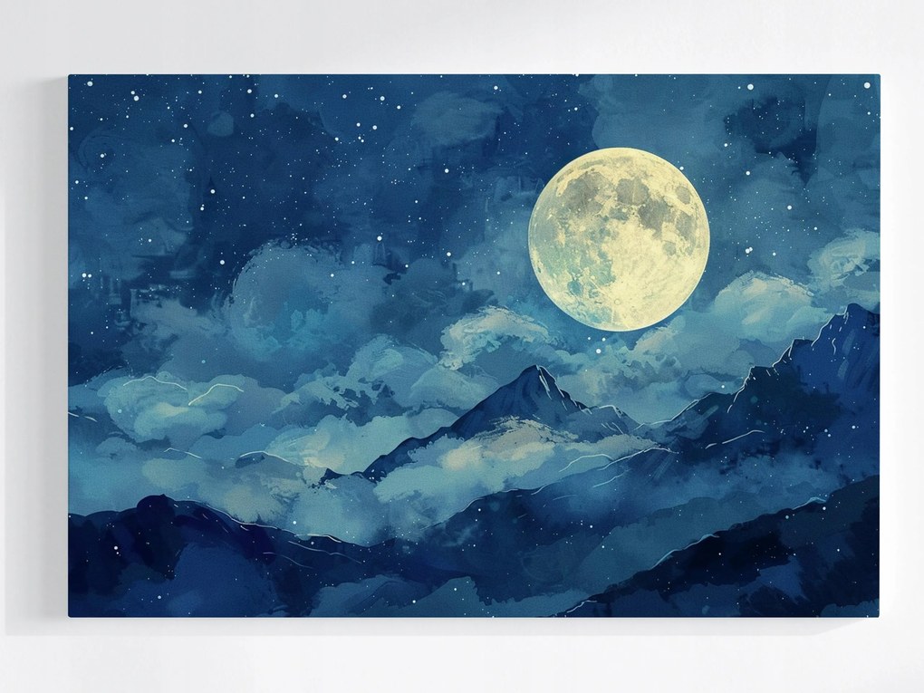 Canvas Vászonkép Hold A Hegyek Felett Éjszakai Csillag Tájkép 60x40