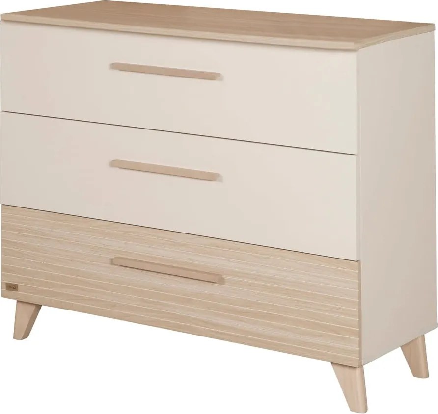 Krémszínű-natúr színű gyerek komód pelenkázó feltéttel, tölgyfa dekorral 110x98x75 cm Sidney – Roba
