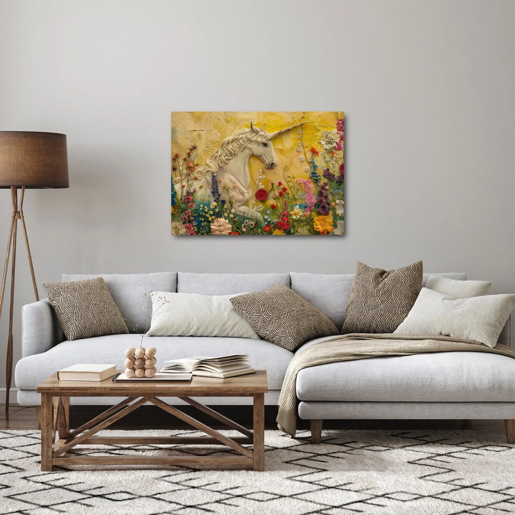 Kép - Egyszarvú virágokkal (70x50 cm)