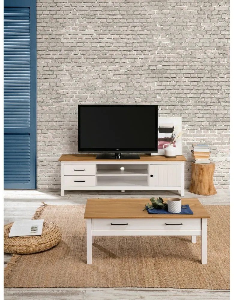 Fehér borovi fenyő TV-állvány 158x47 cm Miranda – Marckeric