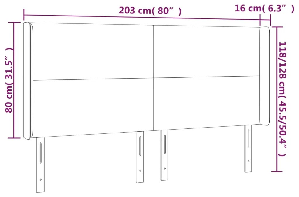 fekete műbőr LED-es fejtámla 203x16x118/128 cm