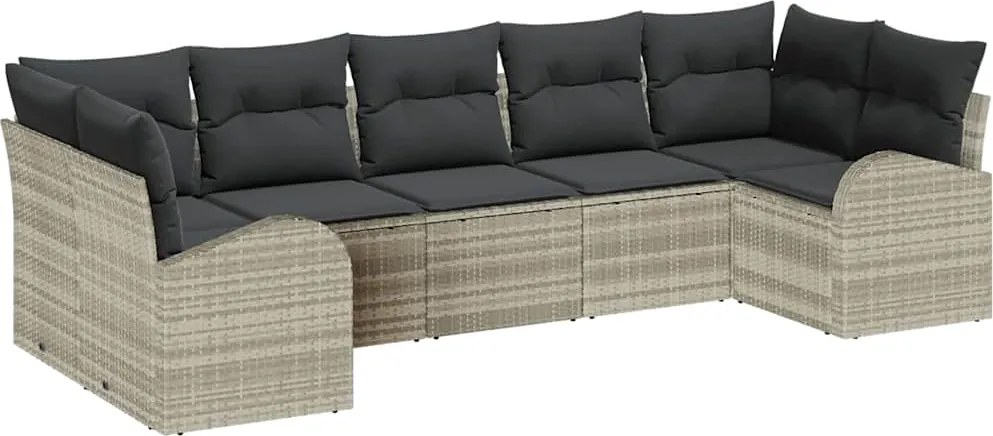 vidaXL Kerti Kanapé Szett párnával 7 pcs Világosszürke Poly Rattan