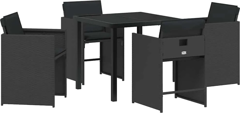 vidaXL Kert étkező szett 5 pcs Fekete polirattan