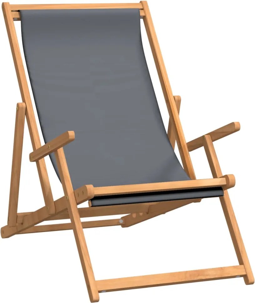 vidaXL szürke tömör tíkfa összecsukható strandszék