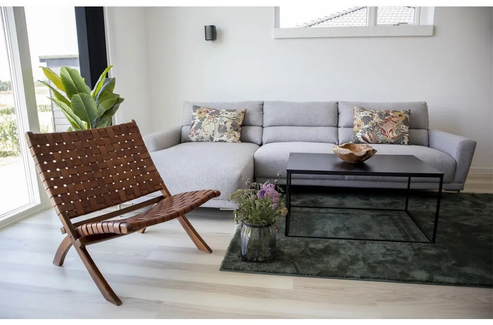 Perugia Bőrből készült összecsukható fotel, barna teak fa lábakkal