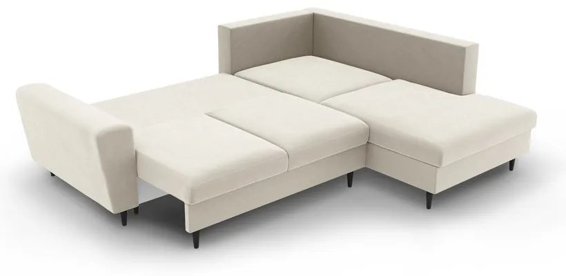 Bézs bársony kinyitható tárolóhelyes sarokkanapé (jobb oldali-L alakú) Kyoto – Cosmopolitan Design
