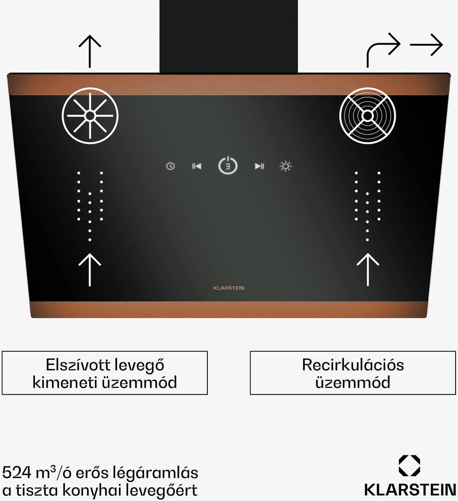 Klarstein FlashLine 60 páraelszívó, A++, 524 m³/h, 3 szint, érintős, csendes, LED, elszívás/recirkuláció, 100 W