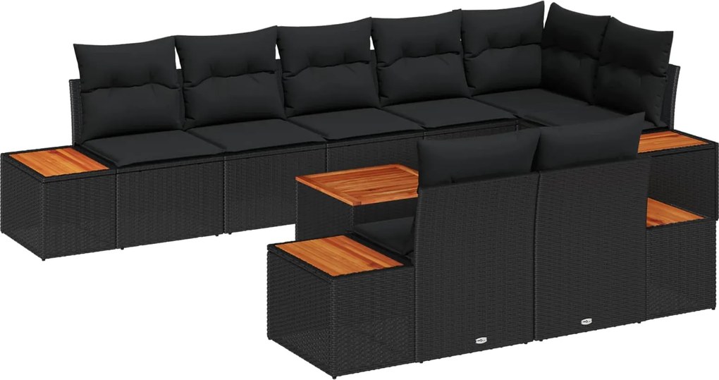 vidaXL Kerti Kanapé Szett párnával tárolóval 8 pcs Fekete Polyrattan
