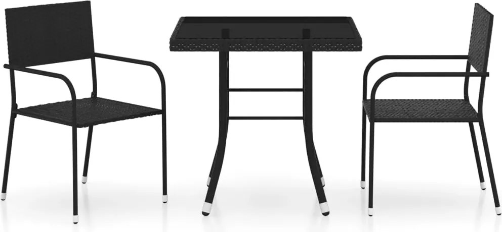 vidaXL 3 részes fekete polyrattan kerti étkezőgarnitúra