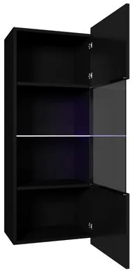 Függesztett vitrin Brolani BR11 (fekete + fényes fekete) (kék LED világítással). 1106337