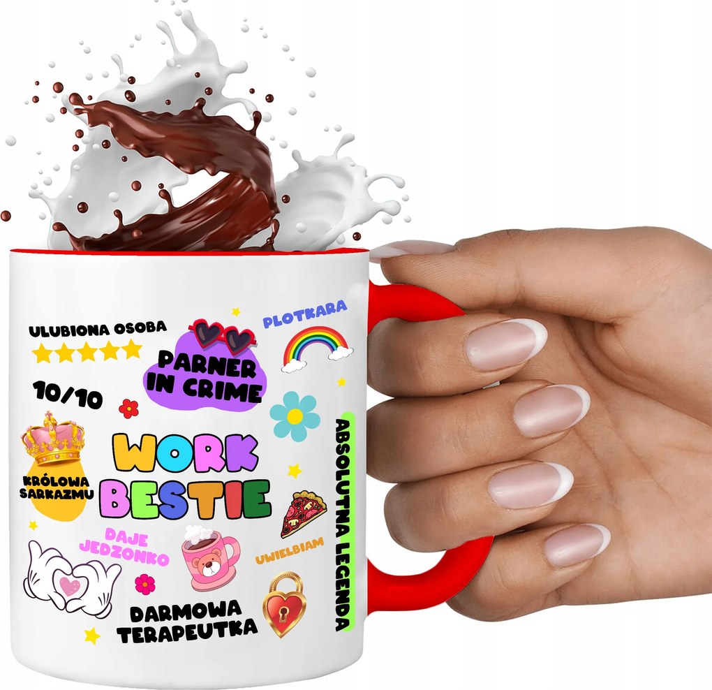 Fehér Bögre Piros Belsővel Work Bestie Vicces Minták