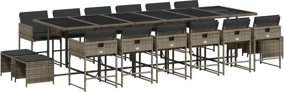 vidaXL 17 részes szürke polyrattan kerti étkezőgarnitúra párnával
