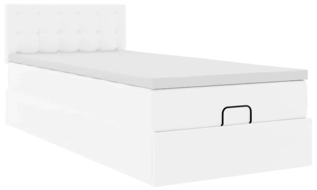 Ottomán ágykeret matraccal tiszta fehér 90x200cm műbőrrel