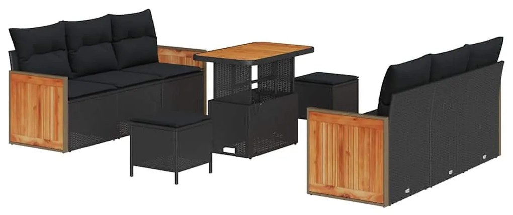 Kerti Kanapé Szett 9 pcs Fekete 90 x 55 x 71 cm polirattan