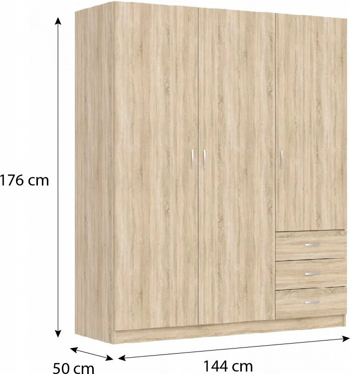Riava gardróbszekrény 144cm 3D3S Sonoma Oak