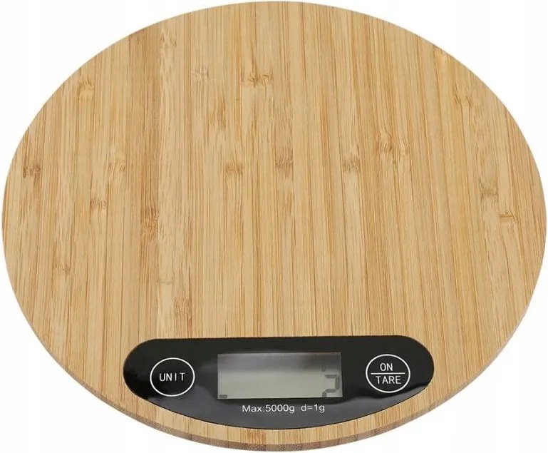 Kerek Elektronikus Konyhai Mérleg LCD Bambusz Tara Funkció