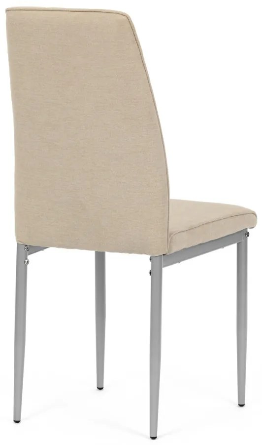 Scaun de sufragerie, tapițerie din material bej, picioare din metal gri