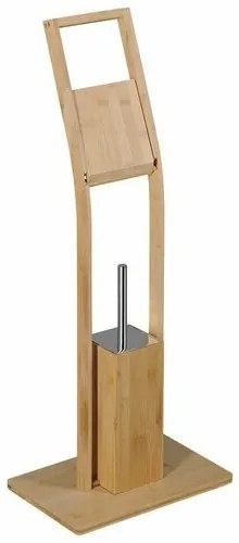 AQUALINE BI026 Bambusz állvány WC-papír és WC-kefetartóval, szögletes, négyzet alakú