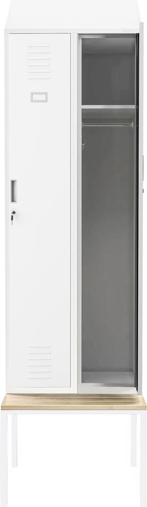 Fém öltözőszekrény paddal és tetővel KACPER II PRO, 600 x 2295 x 850 mm, fehér