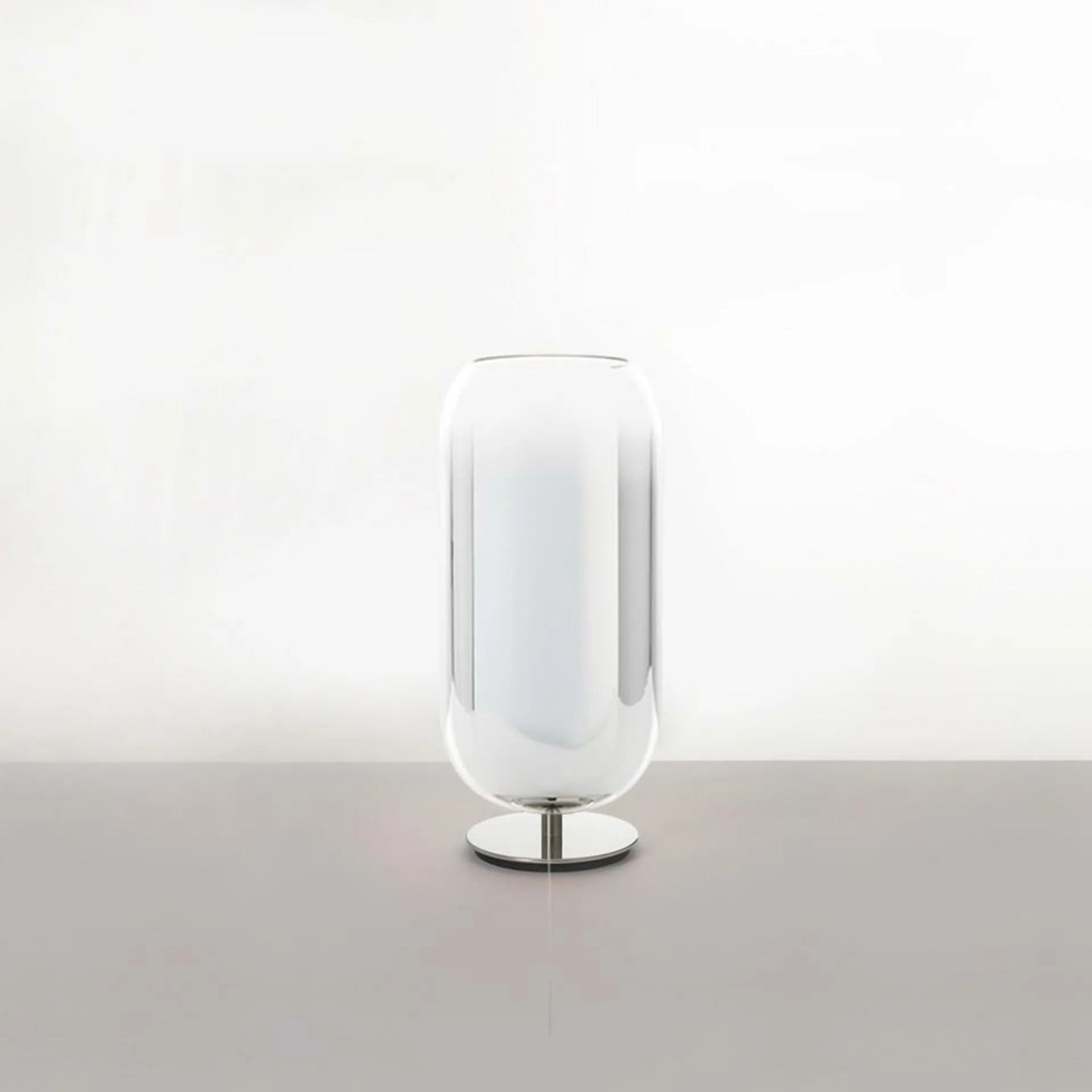 Artemide Gople Mini asztali lámpa, ezüst, fúvott üveg, E14, 340 mm