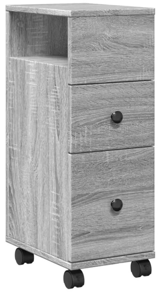 szürke sonoma szerelt fa görgős keskeny fürdőszobaszekrény