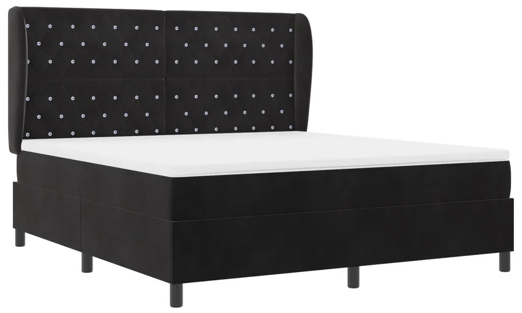 Boxspring Ágy Matrac Fekete 180x200 cm Bársony