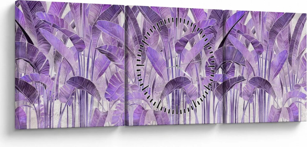 Kép - Lila levelek vakolatban (órával) (90x30 cm)