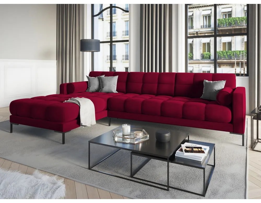 Bali piros bársony sarokkanapé, bal oldali - Cosmopolitan Design