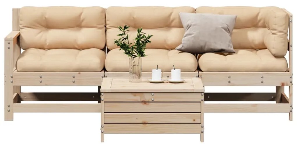 vidaXL 4 részes tömör fenyőfa kerti ülőgarnitúra párnákkal