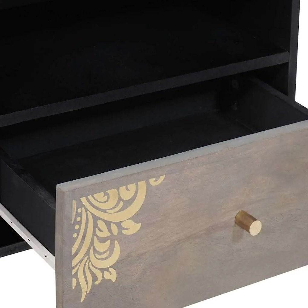TV szekrény Szürke és Arany 80 x 33.5 x 46 cm Tömör mangófa