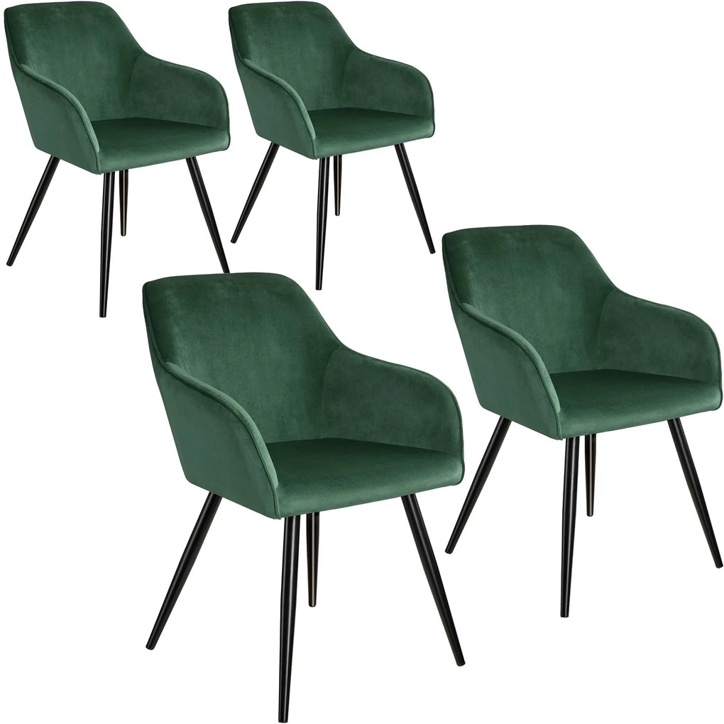 TecTake GmbH 404027 marilyn bársony hatású székek - sötétzöld/fekete, 4 darabos készlet