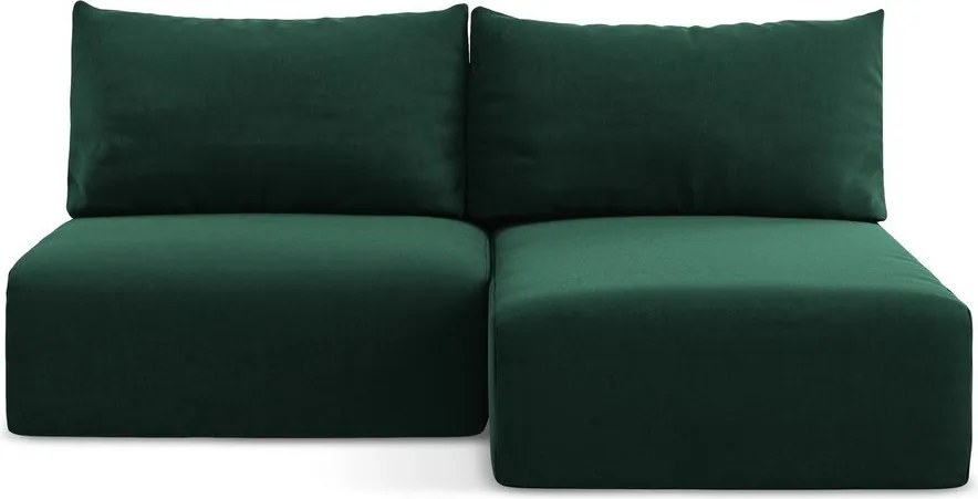 Sötétzöld bársony kinyitható-tárolóhelyes sarokkanapé (jobb oldali-heverő résszel) Kalena – Makamii